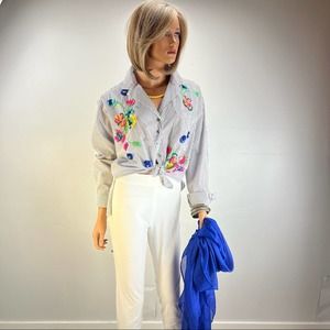 Beautiful blouse colorful lentils sewn on. Size 10 playful & fun. NWOT